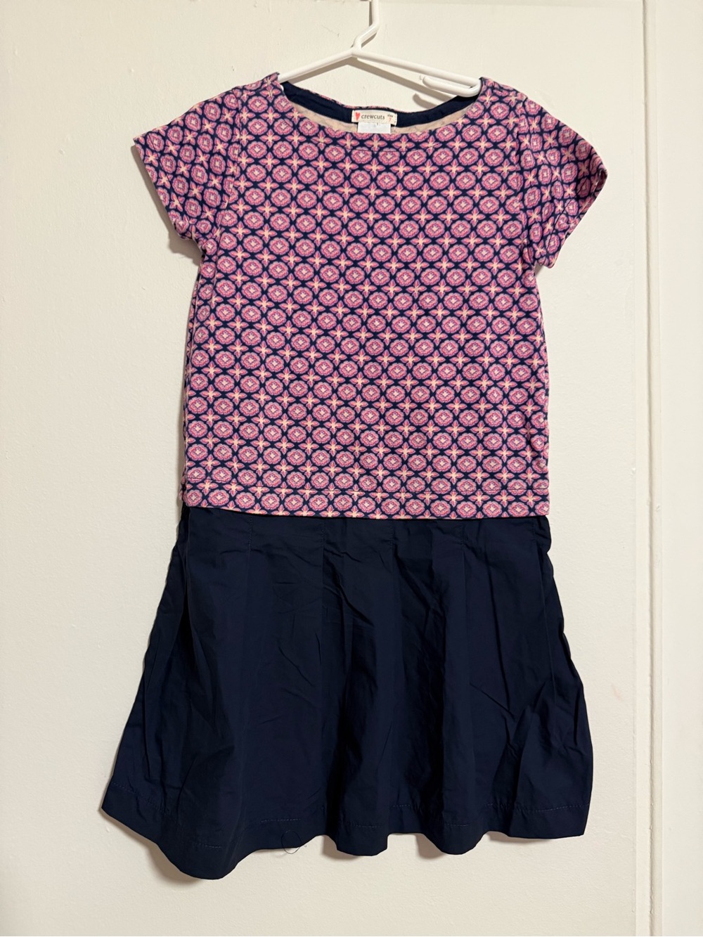 Crewcuts Pink Patterned Top with Navy Skirt Girls Dress